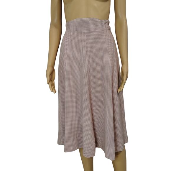 1950s Handmade Pink Gray Checkered Full Circle Midi Skirt Side Zipper Size 0 - Picture 1 of 11